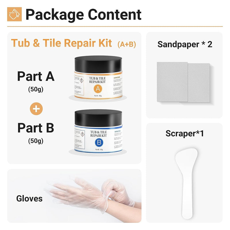 VERNY Tub Repair Kit Fiberglass Tub Repair Kit, 3.7oz Acrylic Wall Repair Tub Porcelain Repair Kit Tile and Shower Repair Kit, for Toilet, Sink Cracked Bathtub, Holes, Dents, Worns and Shower,Grey Gray