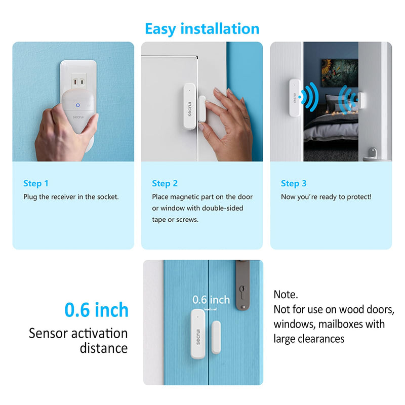 SECRUI Door Chime, Door Sensor Chime with Adjustable Volume, Easy Installation, 400ft Range, 52 Chimes, M508+D7 Door Open Chime for Business/Home When Entering, White