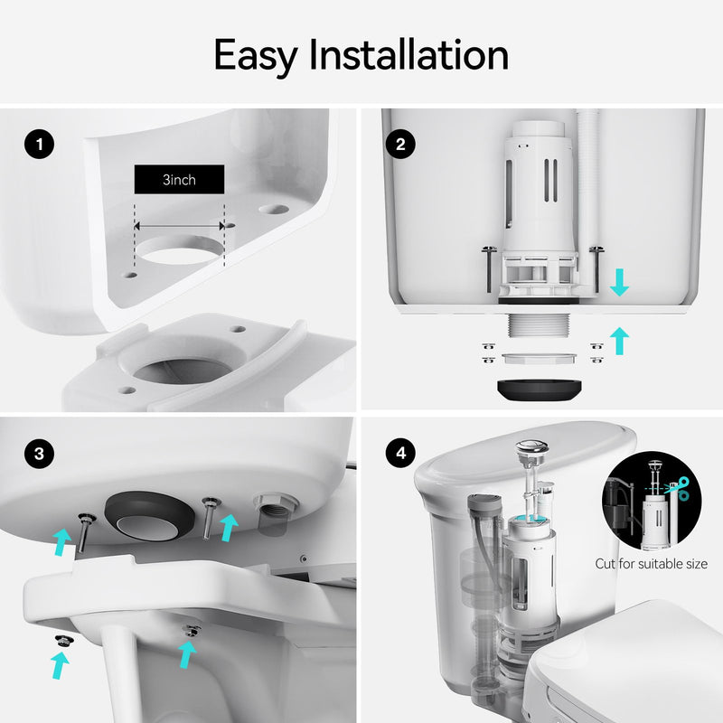 R&T 3-Inch Toilet Flush Valve Replacement Kit with Push Button, Tank to Bowl Gasket with SUS304 Bolts, Toilet Repair Kit Inside Tank for 2-piece Toilet A2475M 3-inch Drain