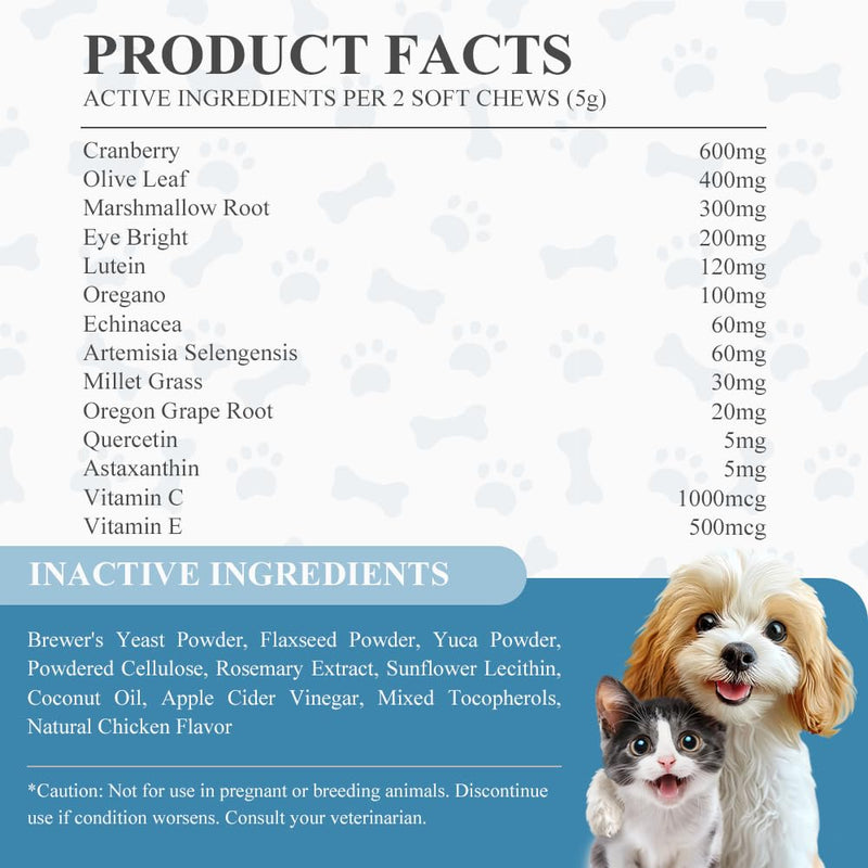Tear Stain Chews Supplement for Dogs & Cats, Minimize Tearing, Lutein and Astaxanthin Support Eye Health, 120ct/300g