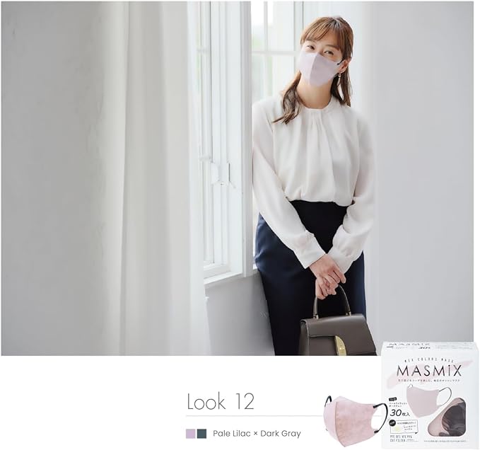 Kawamoto Sangyo MASMIX Two-Tone Mask 3D Type 30 Pieces Pale Lilac x Dark Gray - NewNest Australia