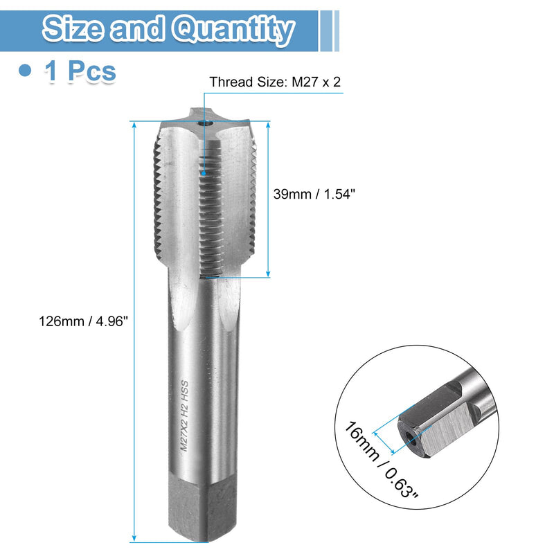 uxcell Hand Bottom Tap M27 x 2 H2 Metric Thread Bottoming Style Threading Taps High Speed Steel HSS6542 Straight Flutes Screw Tapping Tool