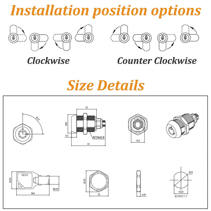 2 Pack Tubular Cam Locks, Cabinet Locks with 7/8'' Cylinder, Atom Lock for Arcade Machine, Gumball Machine, Cash Door, Tool Box, Chrome Finish and Keyed Alike (7/8 Inch 90°) 7/8 Inch 90°