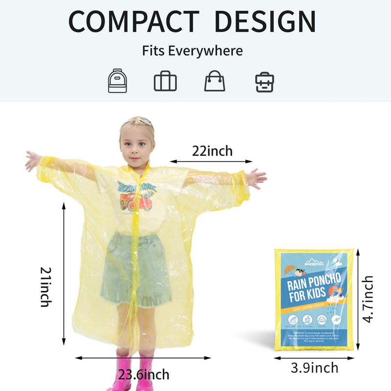Disposable Rain Ponchos for Kids,Rain Ponchos Family Pack,Clear Kids Ponchos,Individually Wrapped. Colors10