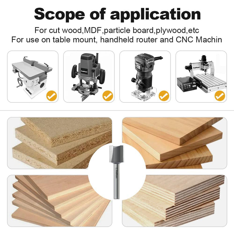 FivePears Straight Router Bits 1/4 Inch Shank Double Flute, 3/4 Inch Cutting Diameter, 3/4 Inch Cutting Length, Used for Create Groove, Dado or Hollow 3/4" Dia - 3/4" CL - 1/4" Shank