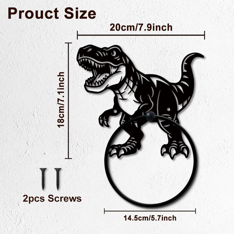 MAYJOYDIY Roar Dinosaur Metal Towel Ring Tyrannosaurus Rex Towel Holder Jurassic Animals Bath Towel Ring Black Art Towel Rack for Bathroom Kitchen Towel Hanger Home Decors Gift