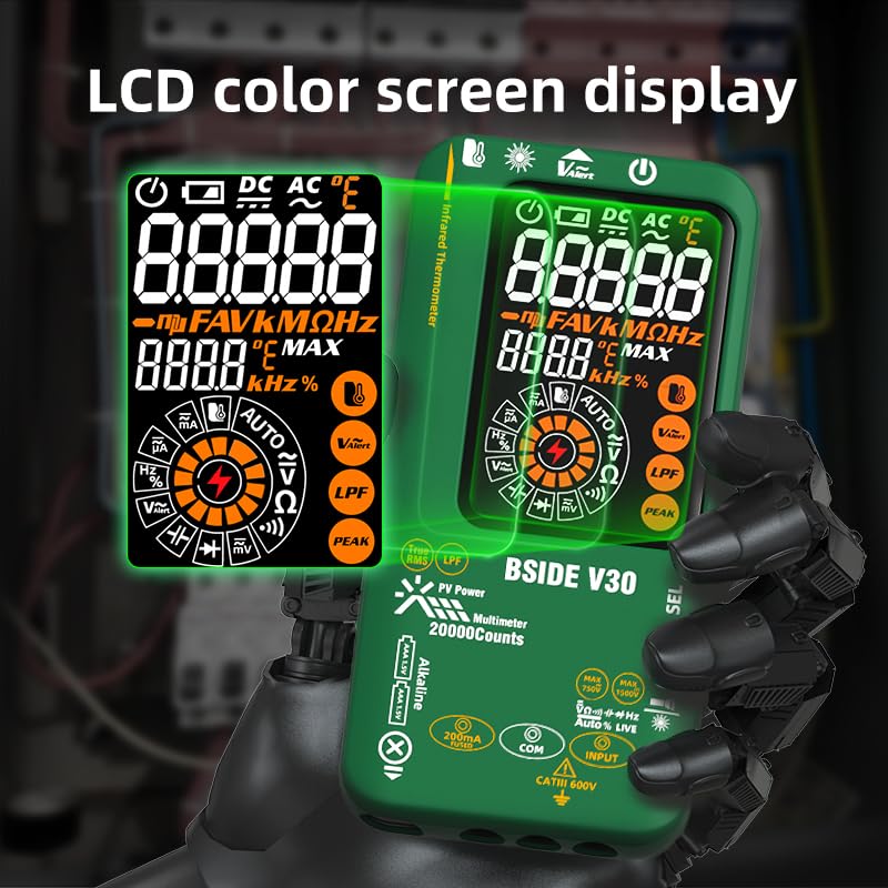 BSIDE 20000 Counts Digital Multimeter 1500V/750V Rechargeable Infrared Thermometer 0.1μA10μV Resolution Amp Tester D:S=10:1 Measure NCV Diode Capacitance Resistance Hz