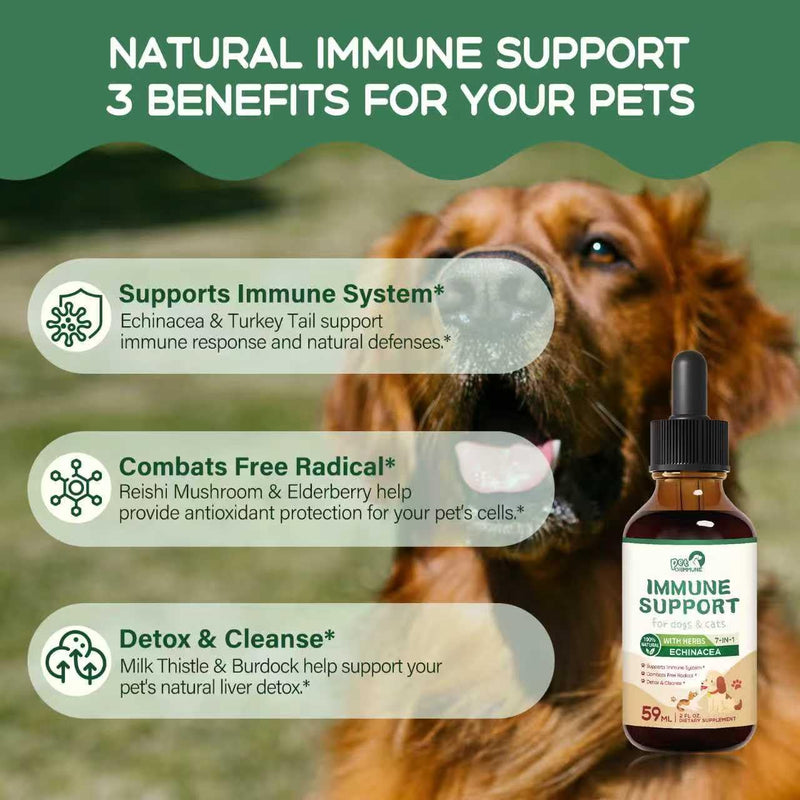 Immune Support for Dogs & Cats Liquid Drops Combats Free Radical, Herbal Supplement Supports Immune System, Detox & Cleanse w/Echinacea Astragalus Burdock Turkey Tail Extract. 2 oz