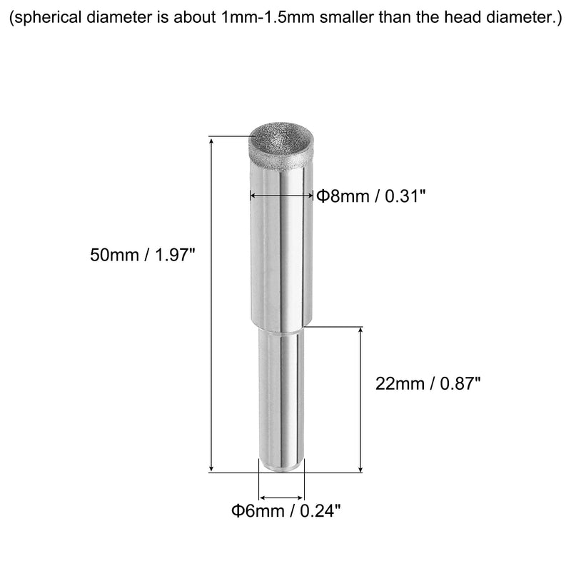 uxcell Diamond Grinding Mounted Point, 8mm 600 Fine Grits Spherical Concave Head Bead Coarse Grinding Bit for Jade Amber Stone Beeswax Glass