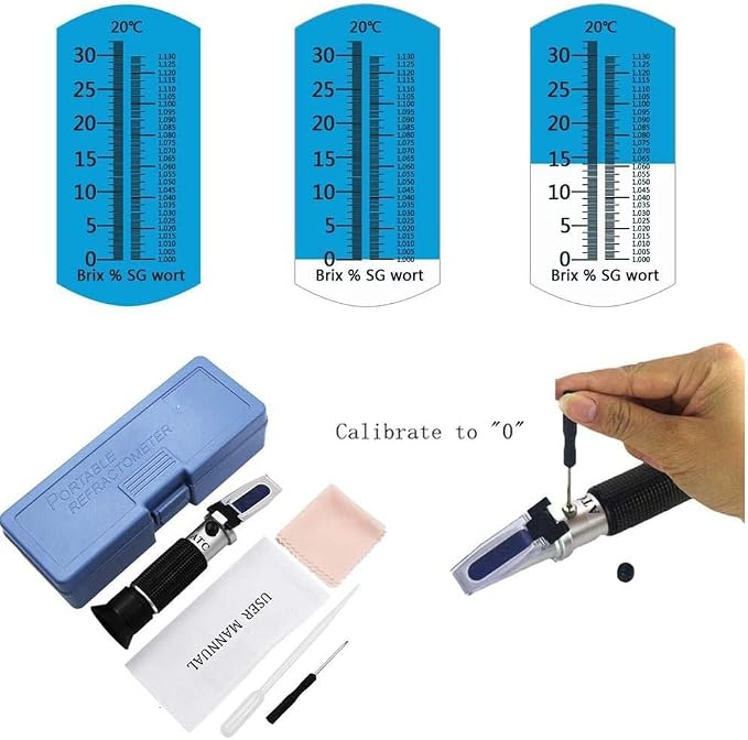 Brix Refractometer, Brix Meter Refractometer with ATC, Dual Scale Refractometer Brix 0-32% & Specific Gravity 1.000-1.130, Lab Refractometer for Wine Making, Beer Brewing, Fruit, Sugar Content