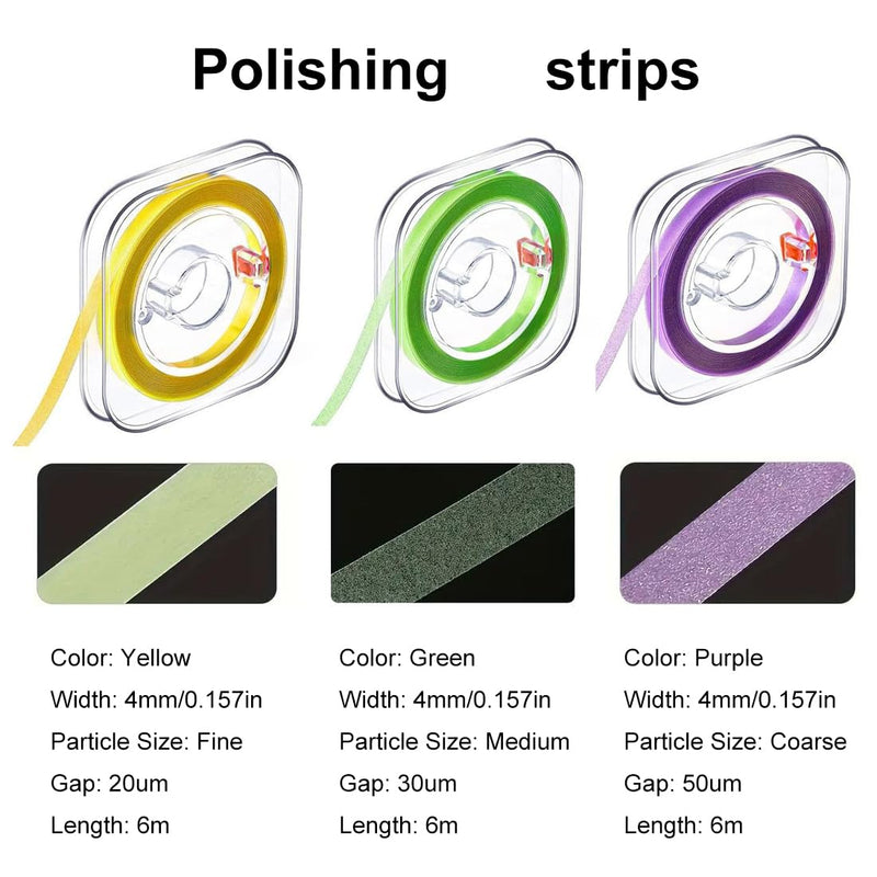 Dental Polishing Strips Grinding Strip Polisher Dental Sandpaper Oral Care Kits Teeth Cleaning Tool Tooth Polish Abrasive Strip 3 Rolls（Fine Coarse Medium 3 Colors）