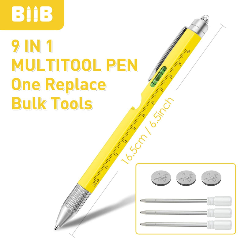 BIIB Valentines Day Gifts for Him, Gifts for Men 9 in 1 Multitool Pen, Mens Valentines Gifts, Boyfriend Husband Valentines Day Gifts for Dad, Birthday Gifts for Men, Unique Dad Gifts Gadgets for Men Yellow
