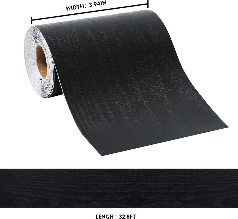 32FT Black Border Peel &Stick Black Wood Grain Wallpaper Border Removable Waterproof Bathroom Mirror Frame Sticker,3.94 Inches by 32.8 Ft
