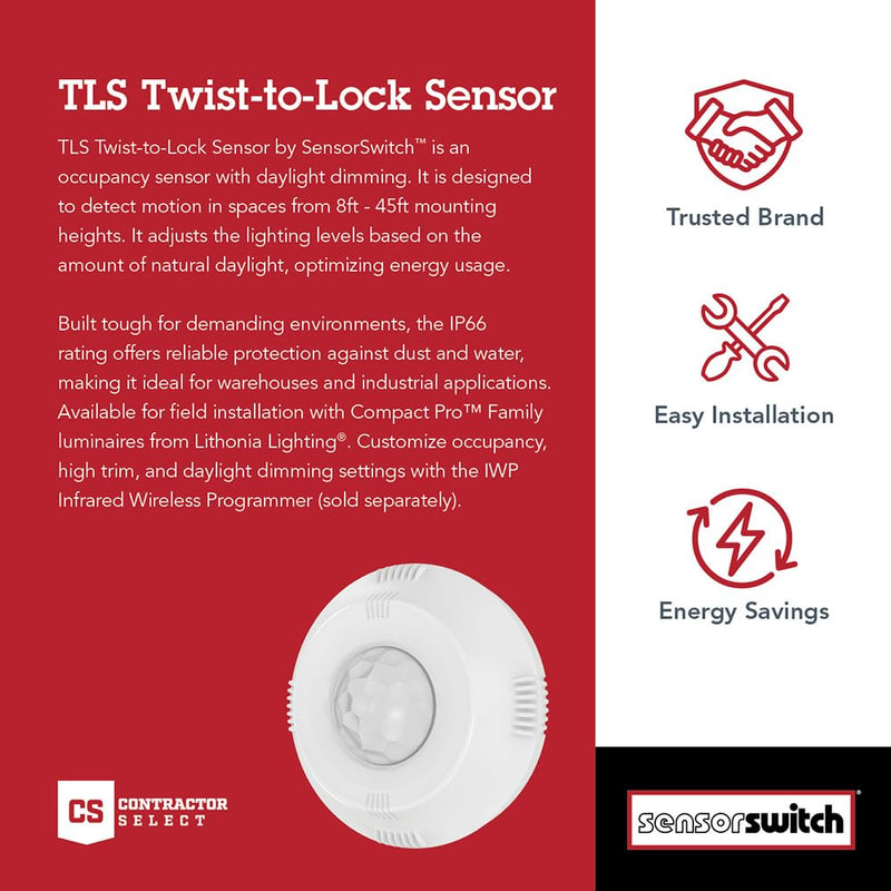 Sensor Switch Twist-to-Lock Motion Sensor, Easy to Install Daylight and Motion Detector for Lithonia Lighting Compact Pro Family Luminaires, Photocell and PIR Detection IP66 Rated, White (TLS WH) Sensor (White)