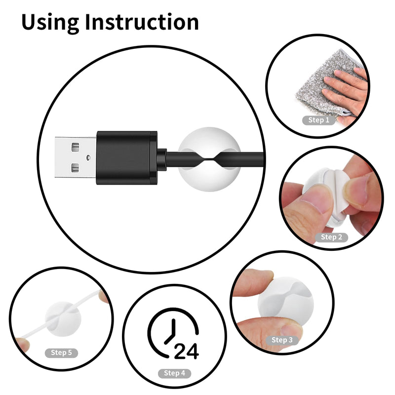 Cord Holder Cable Clips, 12PCS White Adhesive Cord Organizer Charger Holder Wire Management Keeper for Nightstand, Desk, Office or Mouse