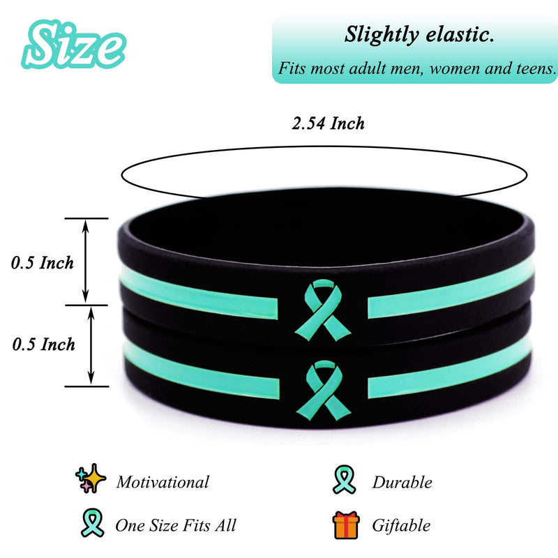Temogole 60 Pcs Ovarian Cancer Awareness Bracelets Bulk Items Accessories Teal Awareness Ribbon Silicone Wristbands Cervical Cancer Awareness PTSD Products Unisex Wristbands for Men Women Teal