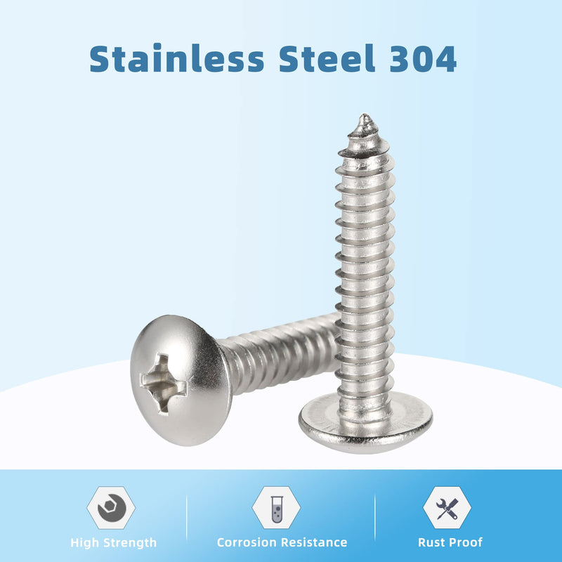#8 x 5/8" Truss Head Self Tapping Wood Screws Sheet Metal Screws, 304 Stainless Steel 18-8, 100 PCS #8 x 5/8"