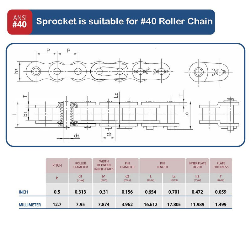 #40 Roller Chain Sprocket B Type 5/8" Bore Rust Prevention Hardened 10 Tooth 5/8" Bore 10 Tooth Apply #40 Roller Chain
