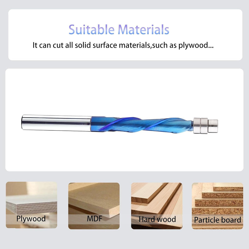 3PCS Spiral Flush Trim Router Bit Set 1/4 Inch Shank Spiral Router Bits with Nano Coated Down Cut Template Pattern Router Bit for Woodwork Trimming NE04 3 DOWN CUT(NANO COATED)