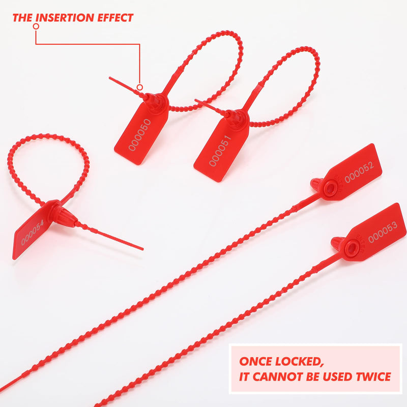 Nuanchu 100 Pcs Plastic Tamper Seals Numbered Zip Ties Fire Extinguisher Tags Disposable Self-Locking Tie, 170 mm Length(Red) Red