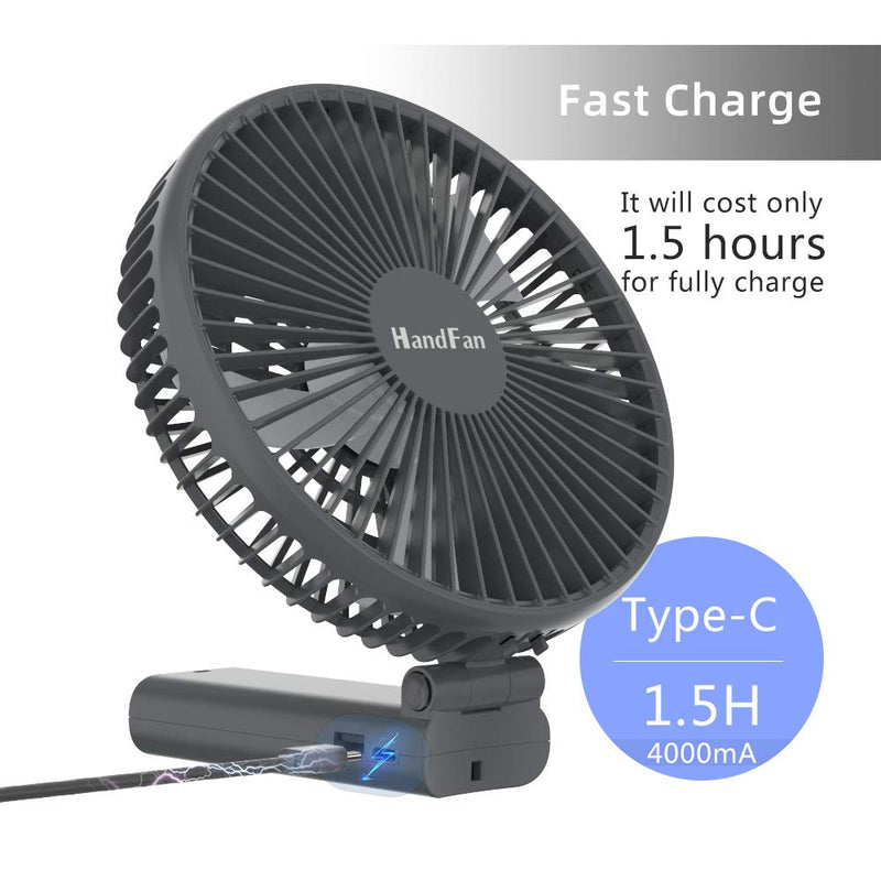 HandFan 6 Inch Handheld Fan with 4000mAh Battery 6 Speed Personal Fan, Strong Airflow, Cooling Desk Removable Base Design, 5-34H Working Time, 180° Foldable for Travel Outdoor Office Household(grey) grey