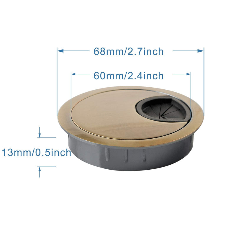 Desk Grommet for Wire Organizer,PC Computer Desk Plastic Grommet Cord, Tidy Cable Hole Cover Organizers,2 Pack (60mm, Gold) 60mm