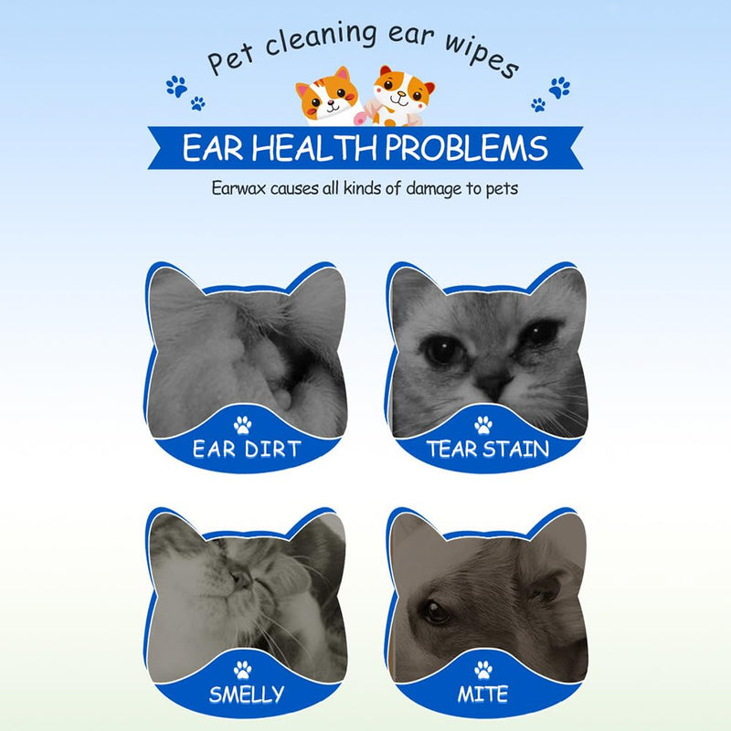 Pet Ear Cleaning Wipes with Salicylic Acid & Chamomile - Gently Remove Ear Wax & Dirt for Dogs & Cats, Helps Clean & Deodorize, Safe for Puppies & Kittens, Pack of 2