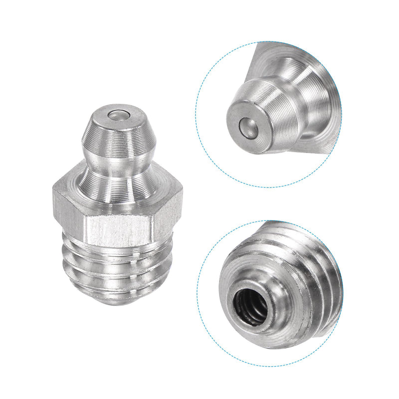 uxcell 6Pcs Metric Stainless Steel Straight Grease Fitting M10 x 1.5mm Thread Hydraulic Grease Fitting Accessories