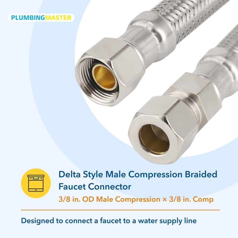 12" Delta Style Flexible Faucet Connector, 3/8" Comp M x F, 10pcs 12 Inch 10pcs