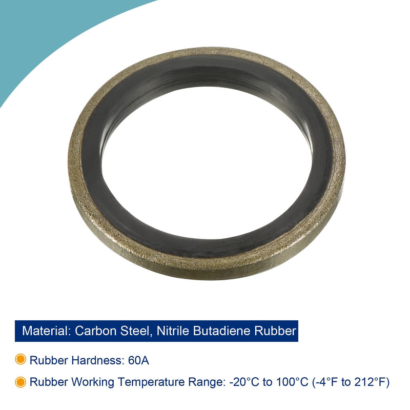 MECCANIXITY Bonded Sealing Washers M16 21.54x16x2mm Carbon Steel Nitrile Rubber Gasket, Pack of 10 21.5x16x2mm