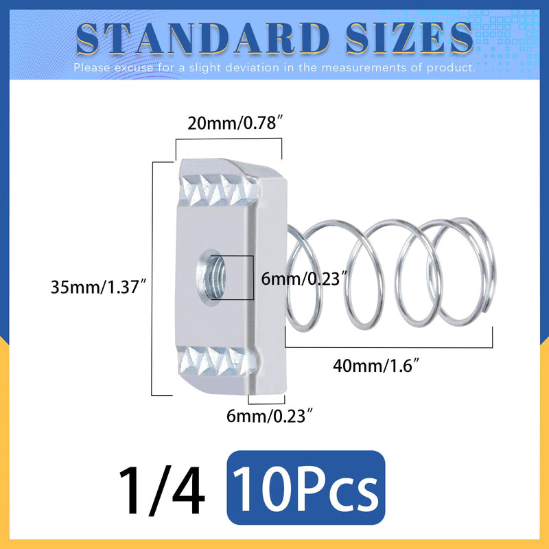 Glarks 10pcs Strut Channel Nuts with Standard Spring Kit, Thread 1/4in Spring Channel Nuts, Long Spring Nuts, Spring Strut Nuts for Strut Channel Mounts Solar Panel 1/4"
