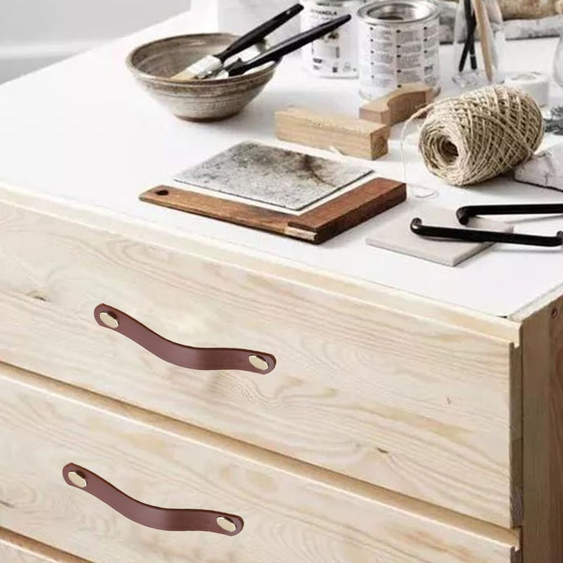 10 Pack Soft Genuine Leather Drawer Pulls Handle 6.7 x 1,Wardrobe Kitchen Closet Knobs Door Cabinets Pulls Handles with Screws,Home Decoration, Handmade (6.7" Total Length, 10 Pack) 6.7" Total Length