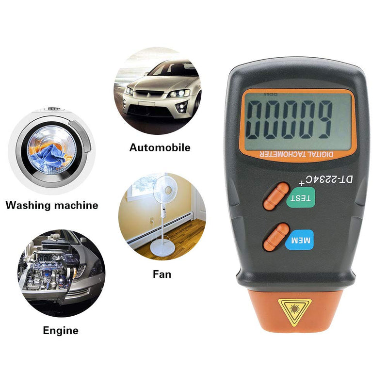 Digital Tachometer, Tachometer RPM Tester, Handheld Digital Photo Tachometer Non- Tach Meter Range 2.5RPM-99,999RPM LCD Display Motor Speed Meter with 3 Reflective Tape