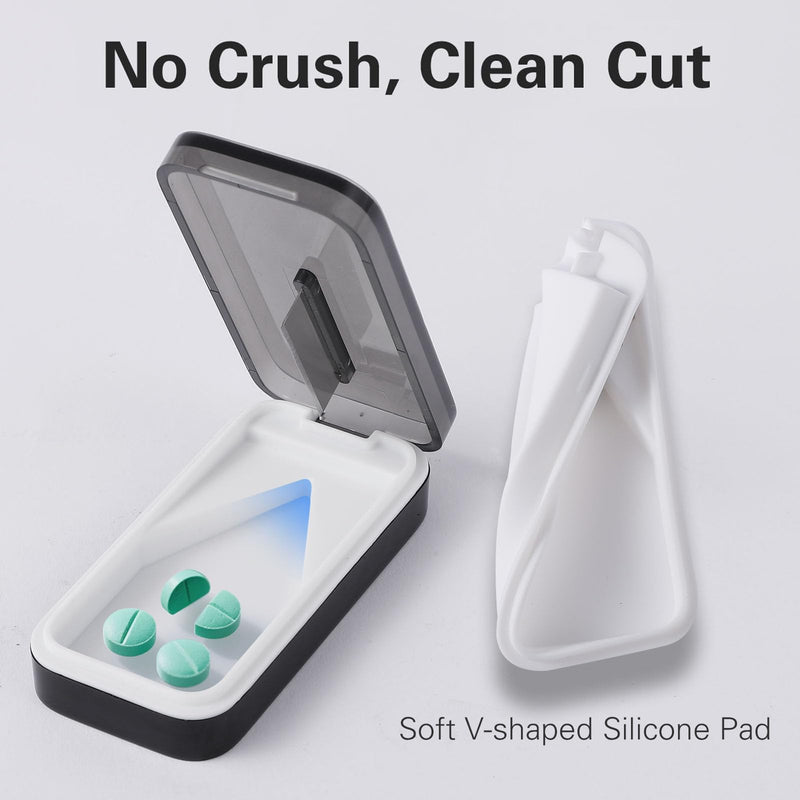 BUG HULL Pill Cutter with Removable Silicone Pad, Pill Splitter with Sharp Blade, Pills Cutters Splitter for Small and Tiny Pills, Tablet Splitters for Small or Large Tablet Professional Black