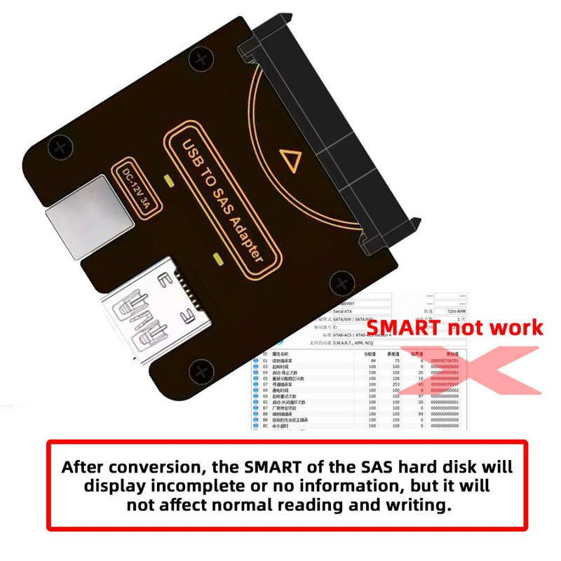 chenyang USB 3.0 to SAS Adapter for 2.5/3.5" SFF-8482 SAS Hard Disks to USB Converter Adapter Without Power Supply (Need Power Supply to Work)