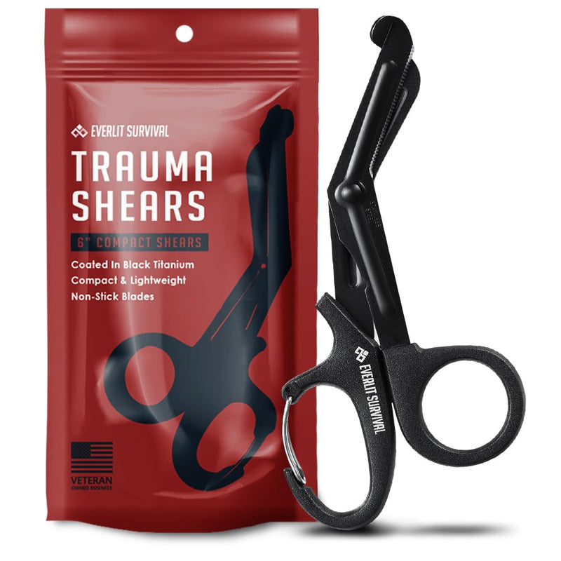 EVERLIT Trauma Shears Black Titanium Coated Non-stick Blades Stainless Steel Bandage Medical Scissors for EMT EMS Doctor and Nurses (6" Compact, 1 Pair) 6" Compact, 1 Pair