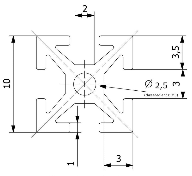 1500x10x10mm Beam Clear anodised (Pack of 2)