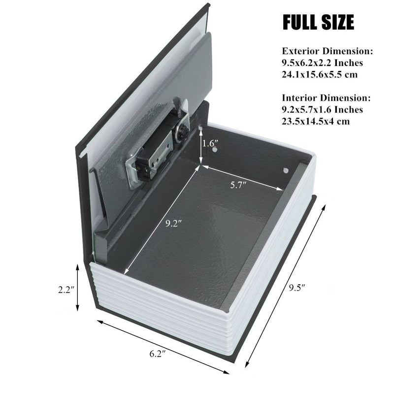 Book Safe with Combination Lock - Jssmst Dictionary Diversion Metal Lock Box for Home Office Code Lock for Money, High Capacity, 9.5 x 6.2 x 2.2 inch, SM-BS0402L, black large