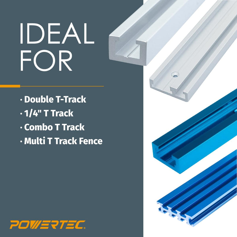 POWERTEC T Track Clamp - Accepts 1/4" & 5/16" T Bolts, Hold Down Clamp for Track Saw Guide Rail, 4PK (71439-P2)