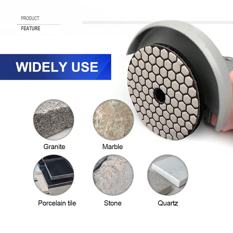 SHDIATOOL Dry Diamond Polishing Pads 4 Inch Set of 7 Pieces Plus a Rubber Backer for Granite Marble Stone Sanding Pads Mixed Grits+R backer