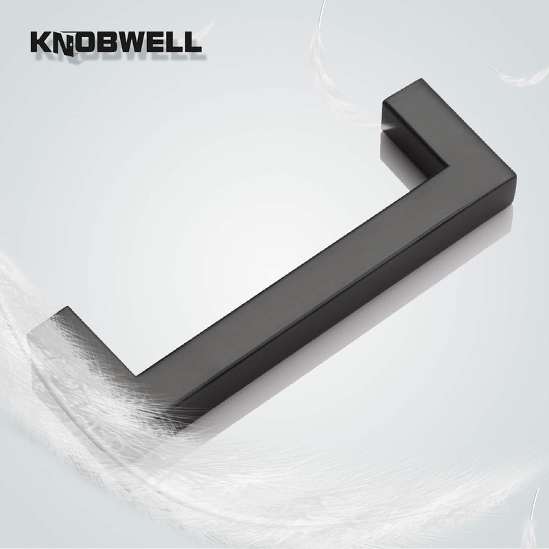 KNOBWELL 6 Pack 4 inch Black Kitchen Cabinet, Stainless Steel Cupboard Door Handles Pulls for Vanity Chest Nightstand Drawer Dresser - Hole Distance 4", Overall Length 4-1/2" Hole Center:4 inch(102mm)