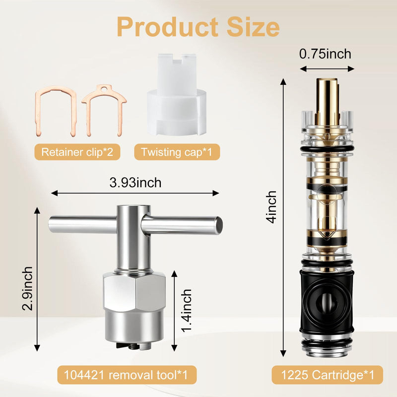1 set 1225 Replacement Cartridge with 104421 Removal Tool, Compatible with Moen 1225/1225B, Shower Cartridge for One Handle Bathroom Faucets/Showers (1) 2