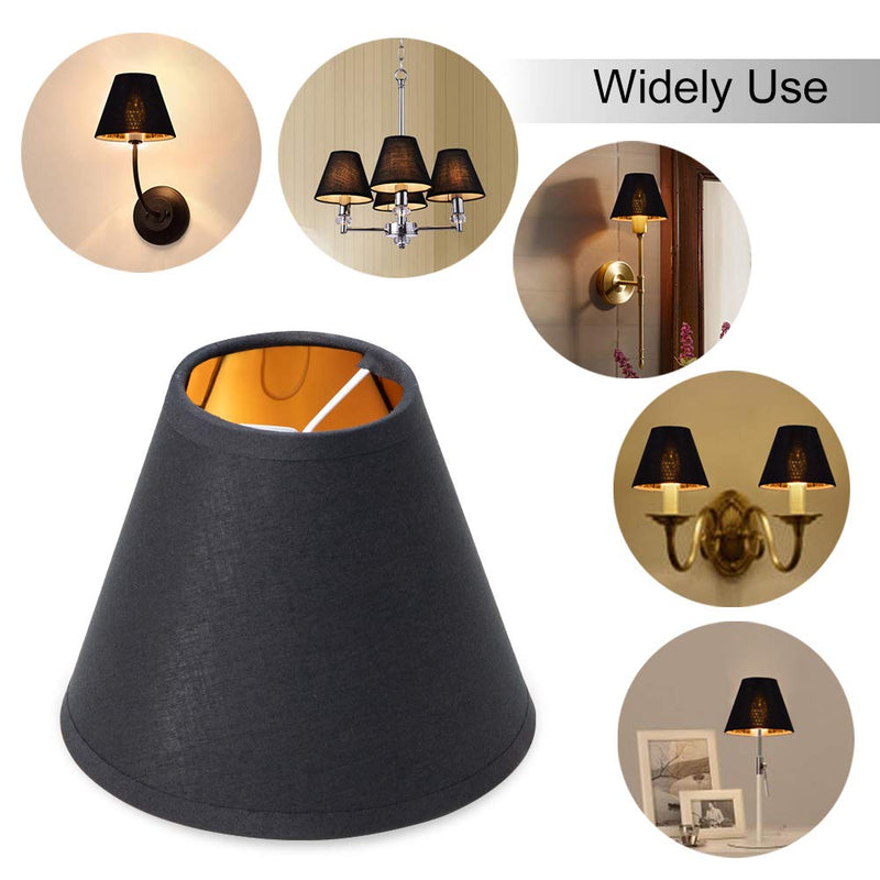 Wellmet Chandelier Lamp Shades, ONLY FOR CANDELABRA BULBS, Clip-on Fitter Lampshade, 3" X 6" X 5", Set of 6 Black-Gold