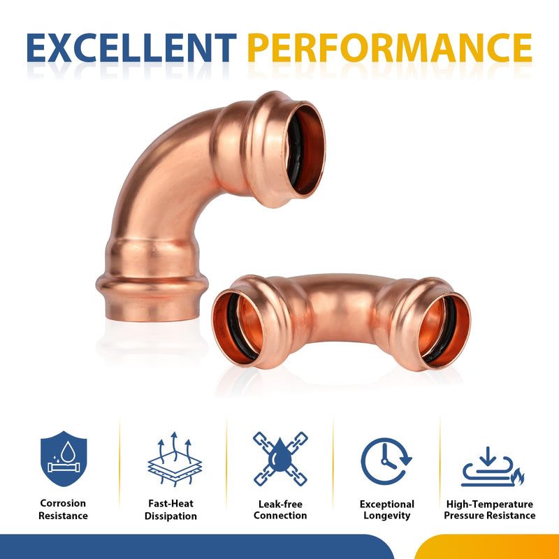 5PACK GUOFIS 1" Copper Press 90 Degree Elbow Fitting(PRESS033-5) 5 1 Inch