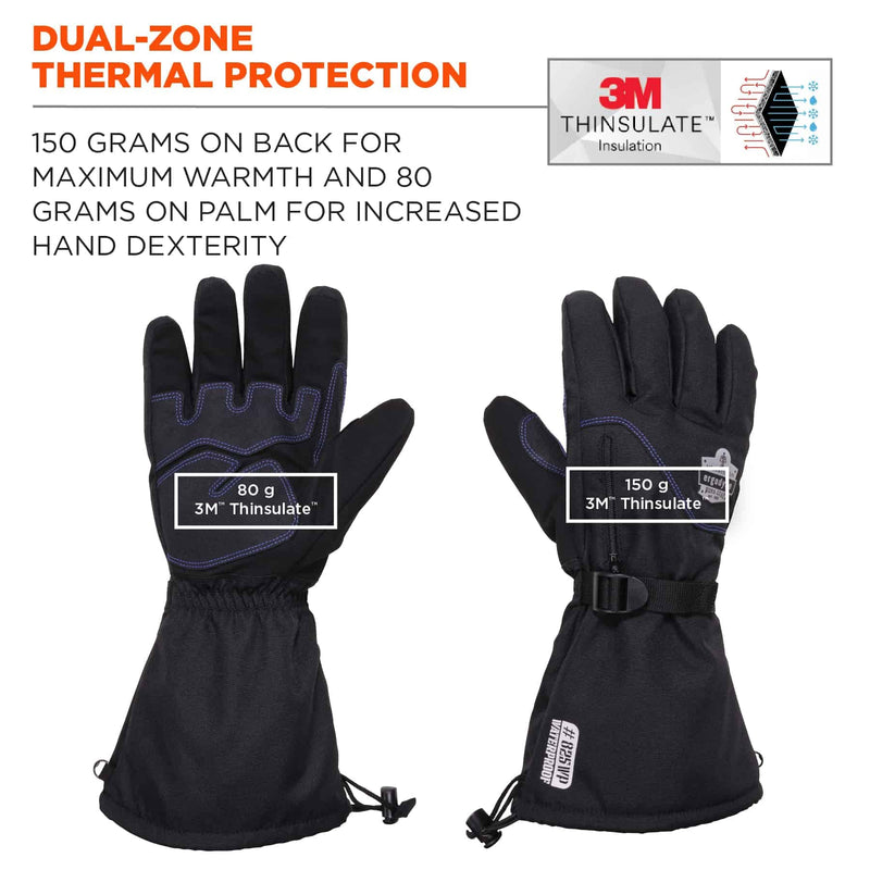 Ergodyne ProFlex 825WP Winter Work Gloves with Removeable Waterproof Shell, Black, Large