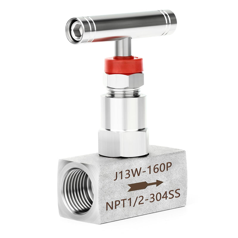 TAISHER 1PCS 304 Stainless Steel High Pressure Straight Needle Valve 1/2" Female NPT For Flow Control Water Gas Oil With Nipple 1/2" NPT