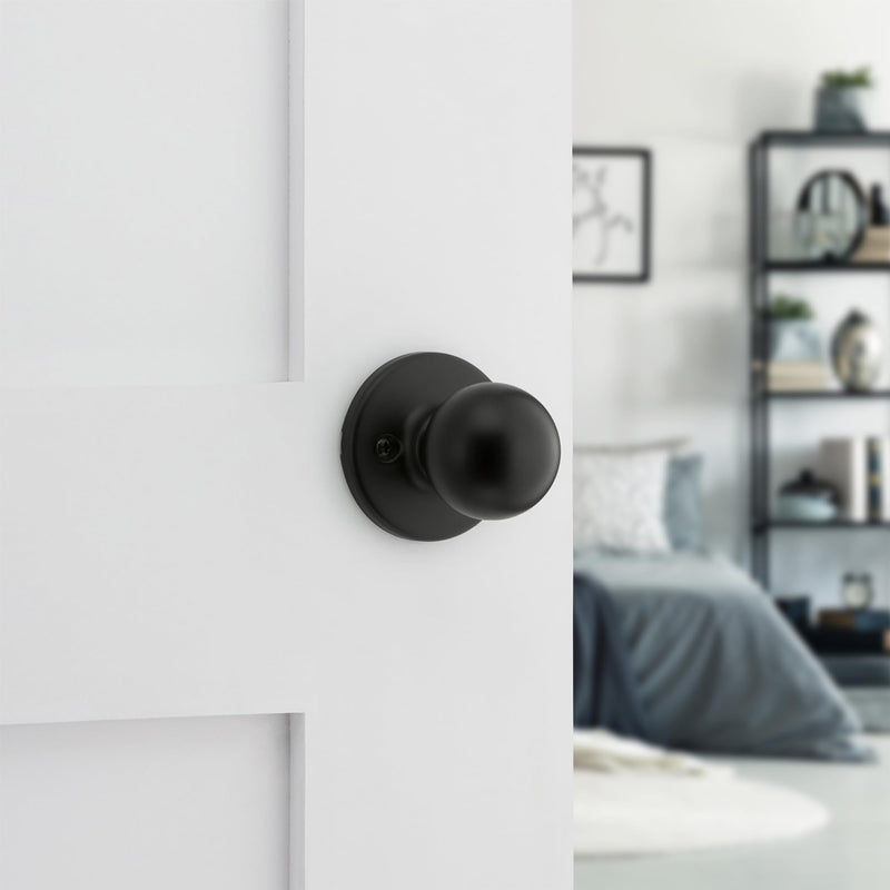 Kwikset Polo Interior Passage Door Knob, Handle for Closet and Hallway Doors, Non-Locking Doorknob in Matte Black, with Microban Protection 1 Pack