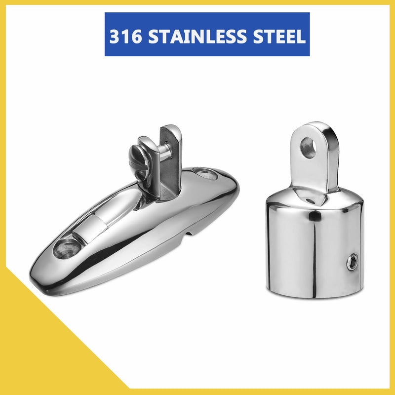Boat Bimini Top Hardware, 316 Stainless Steel Side-Mount Quick-Release Deck Hinges with Eye End Cap Fits 7/8 inch OD Round Tube, Bimini Top Parts for Boats(2 Pair) 7/8 inch(22 mm)