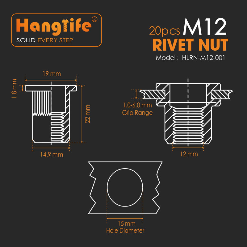Rivet Nut, M12 Metric Rivnut - Flat Head Nutserts, Zinc Plated Carbon Steel Knurled Body Threaded Insert Nuts, 20 Pieces M12(20pcs) - NewNest Australia