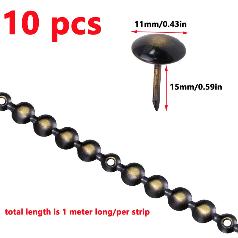 Antrader Upholstery Tacks Strips 10Pcs 1Meters Decorative Nail Strips Trim for Sofa Headboard Chair Furniture Decorative Nail with Single Tacks (11mm Bronze)